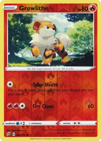 Growlithe Reverse Holo Pokemon card from Rebel Clash