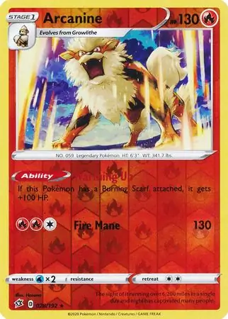Arcanine Reverse Holo Pokemon card from Rebel Clash