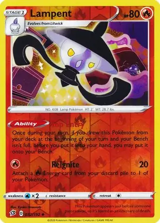 Lampent Reverse Holo Pokemon card from Rebel Clash
