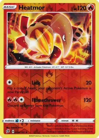 Heatmor Reverse Holo Pokemon card from Rebel Clash
