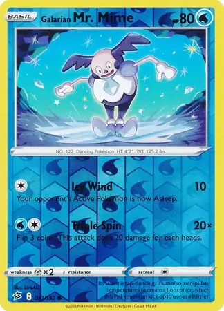 Galarian Mr. Mime Reverse Holo Pokemon card from Rebel Clash