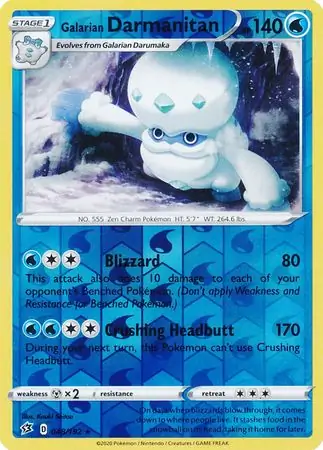 Galarian Darmanitan Reverse Holo Pokemon card from Rebel Clash