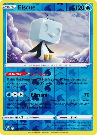 Eiscue Reverse Holo Pokemon card from Rebel Clash