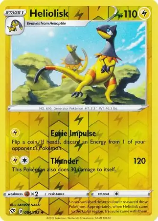 Heliolisk Reverse Holo Pokemon card from Rebel Clash