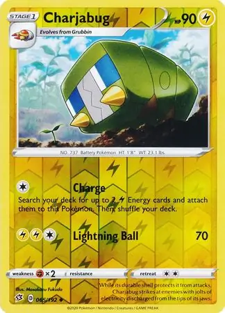 Charjabug Reverse Holo Pokemon card from Rebel Clash