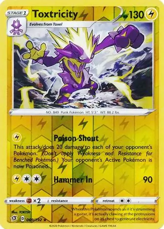 Toxtricity Reverse Holo Pokemon card from Rebel Clash