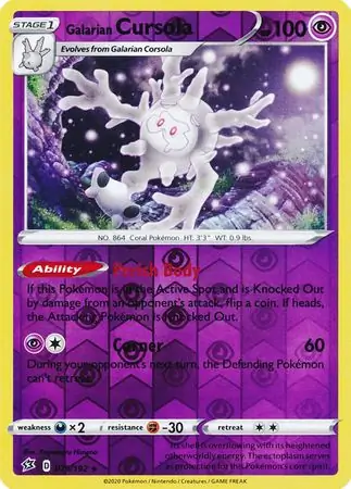 Galarian Cursola Reverse Holo Pokemon card from Rebel Clash