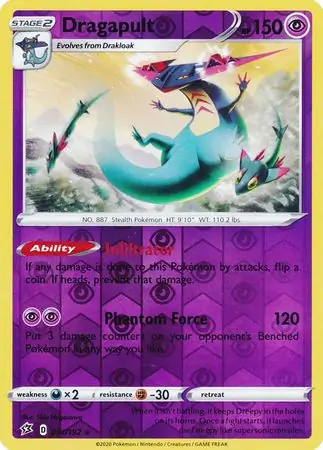 Dragapult Reverse Holo Pokemon card from Rebel Clash