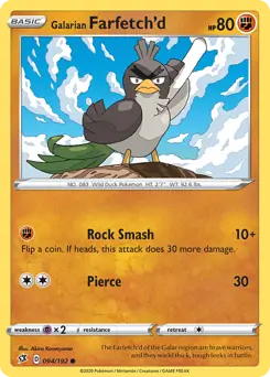 Galarian Farfetch'd Pokemon card from Rebel Clash