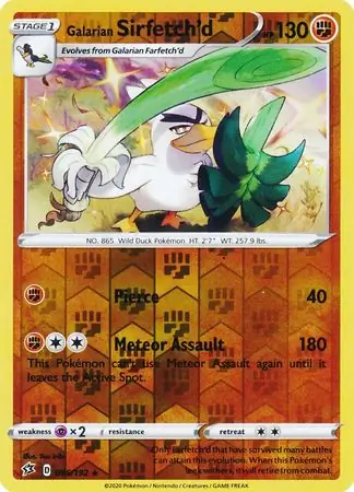 Galarian Sirfetch'd Reverse Holo Pokemon card from Rebel Clash