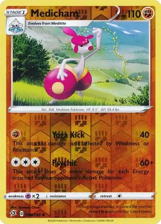 Medicham Reverse Holo Pokemon card from Rebel Clash