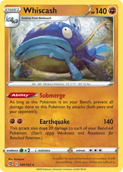 Whiscash Pokemon card from Rebel Clash