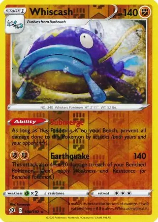 Whiscash Reverse Holo Pokemon card from Rebel Clash