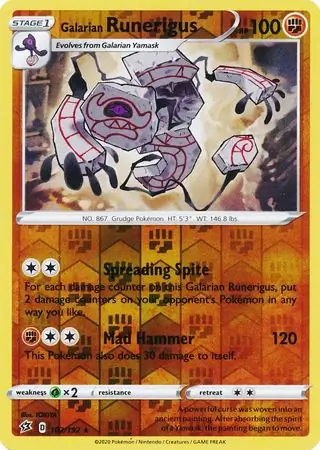 Galarian Runerigus Reverse Holo Pokemon card from Rebel Clash
