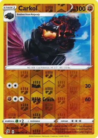 Carkol Reverse Holo Pokemon card from Rebel Clash