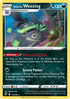 Galarian Weezing Pokemon card from Rebel Clash