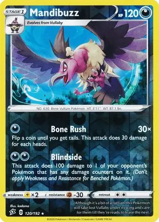 Mandibuzz Reverse Holo Pokemon card from Rebel Clash