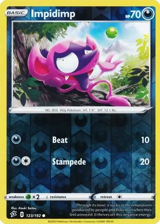 Impidimp Reverse Holo Pokemon card from Rebel Clash