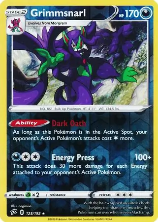 Grimmsnarl Reverse Holo Pokemon card from Rebel Clash