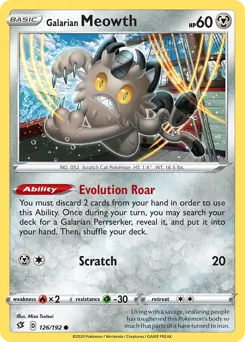 Galarian Meowth Pokemon card from Rebel Clash