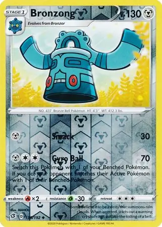 Bronzong Reverse Holo Pokemon card from Rebel Clash