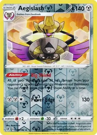 Aegislash Reverse Holo Pokemon card from Rebel Clash
