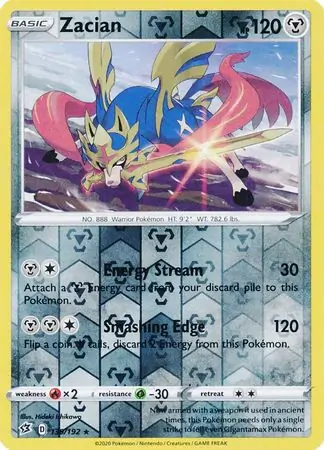 Zacian Reverse Holo Pokemon card from Rebel Clash