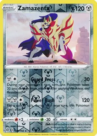 Zamazenta Reverse Holo Pokemon card from Rebel Clash