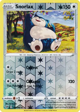 Snorlax Reverse Holo Pokemon card from Rebel Clash
