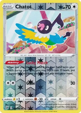 Chatot Reverse Holo Pokemon card from Rebel Clash