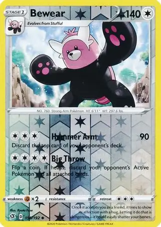 Bewear Reverse Holo Pokemon card from Rebel Clash