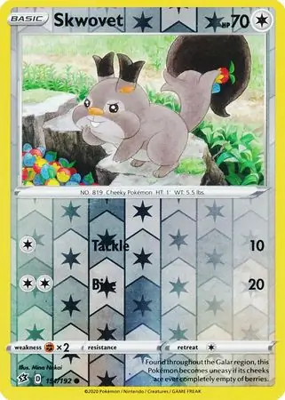 Skwovet Reverse Holo Pokemon card from Rebel Clash