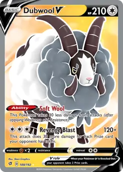Full Art Dubwool V Pokemon card from Rebel Clash