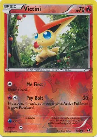 Victini Reverse Holo Pokemon card from Roaring Skies