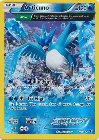 Articuno Reverse Holo Pokemon card from Roaring Skies