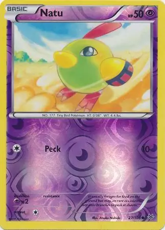 Natu Reverse Holo Pokemon card from Roaring Skies