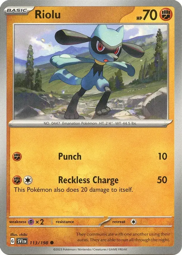 Riolu Pokemon card from Scarlet & Violet Base