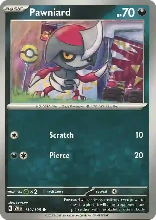 Pawniard Pokemon card from Scarlet & Violet Base