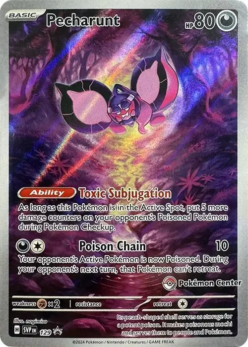 Pecharunt Pokemon Center Exclusive Pokemon card from Scarlet & Violet Promos