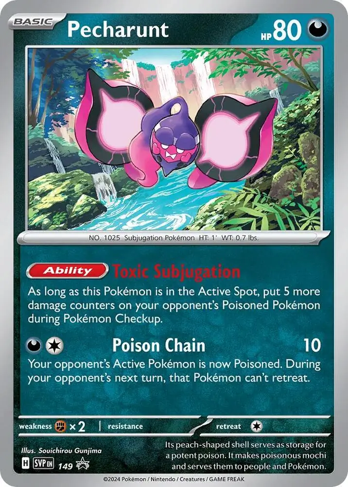 Pecharunt Pokemon card from Scarlet & Violet Promos