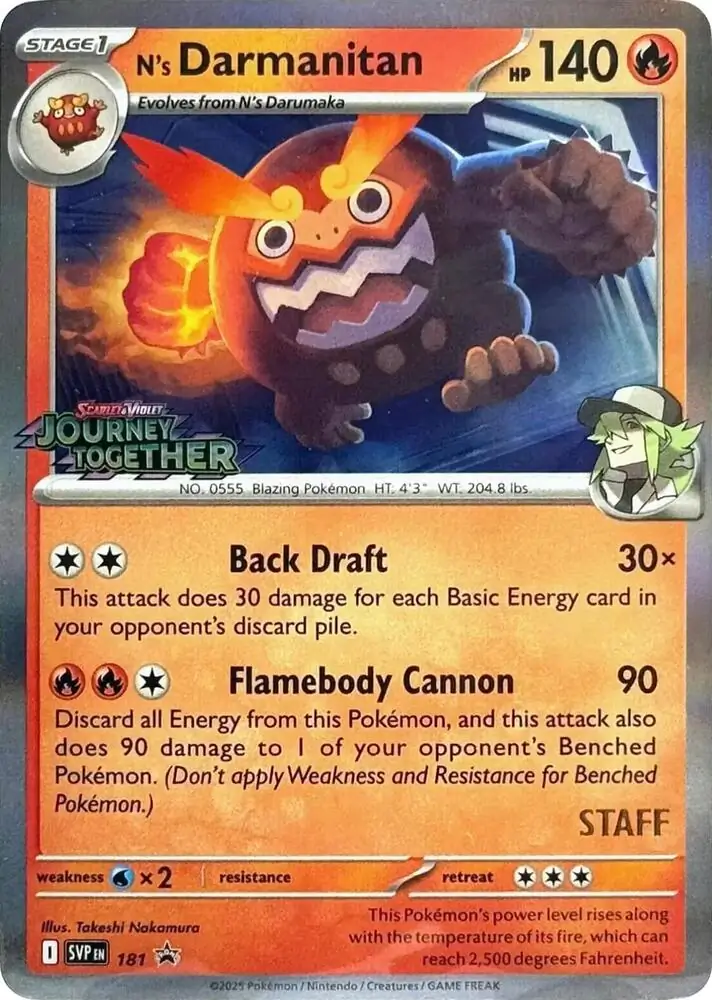 N's Darmanitan Staff Prerelease Pokemon card from Scarlet & Violet Promos