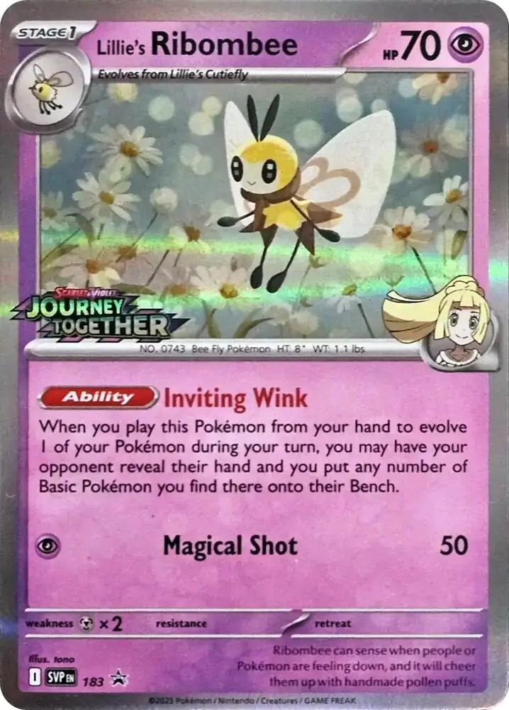 Lillie's Ribombee Prerelease Pokemon card from Scarlet & Violet Promos