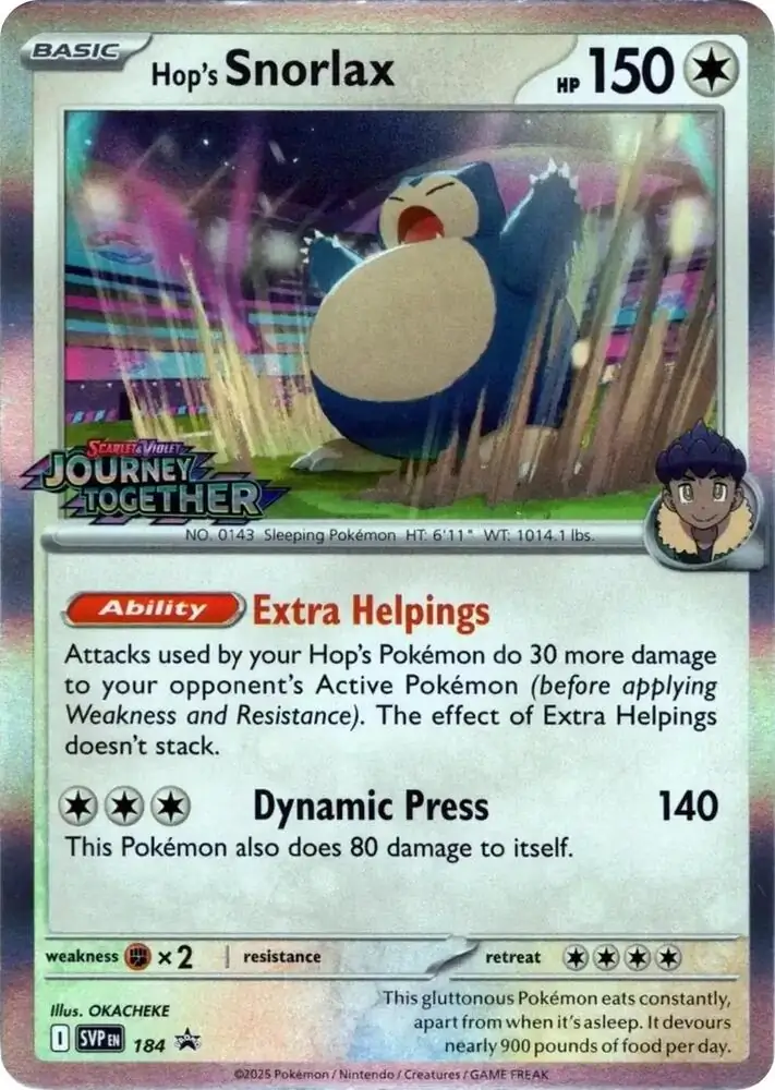 Hop's Snorlax Prerelease Pokemon card from Scarlet & Violet Promos