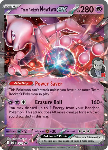 Team Rocket's Mewtwo ex Pokemon card from Scarlet & Violet Promos
