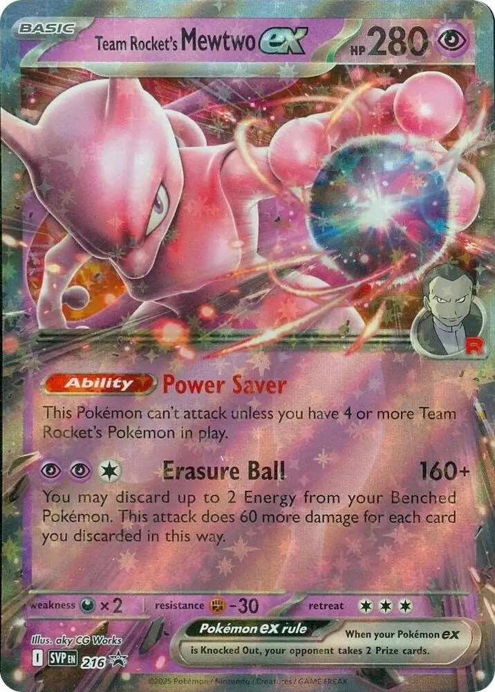 Team Rocket's Mewtwo ex Pokemon card from Scarlet & Violet Promos