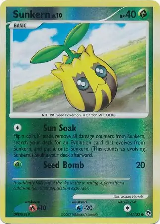 Sunkern Reverse Holo Pokemon card from Secret Wonders