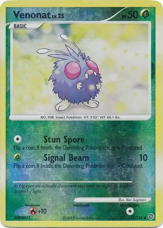 Venonat Reverse Holo Pokemon card from Secret Wonders