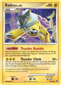 Raikou Holo Pokemon card from Secret Wonders