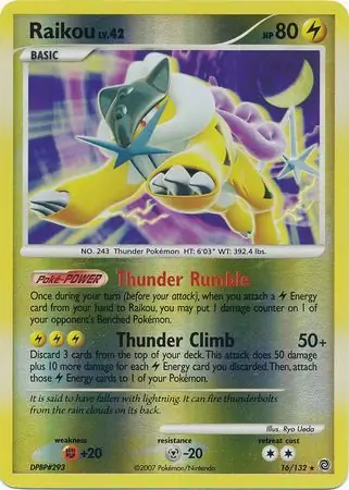 Raikou Reverse Holo Pokemon card from Secret Wonders