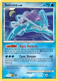 Suicune Holo Pokemon card from Secret Wonders